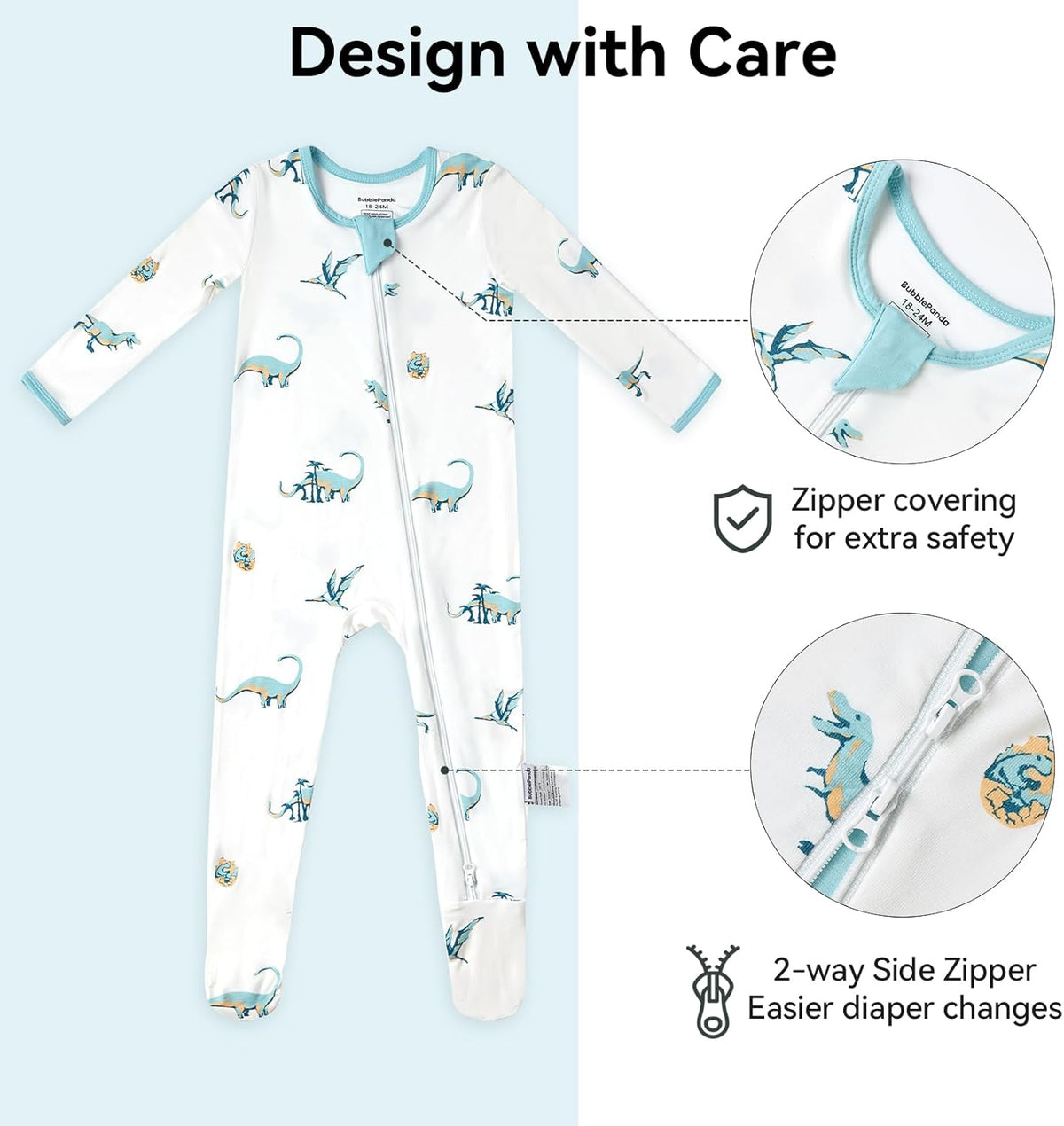 BubblePanda Rayon Made From Bamboo Baby Pajamas Baby Clothes for Boys Girls Unisex Zip-Front