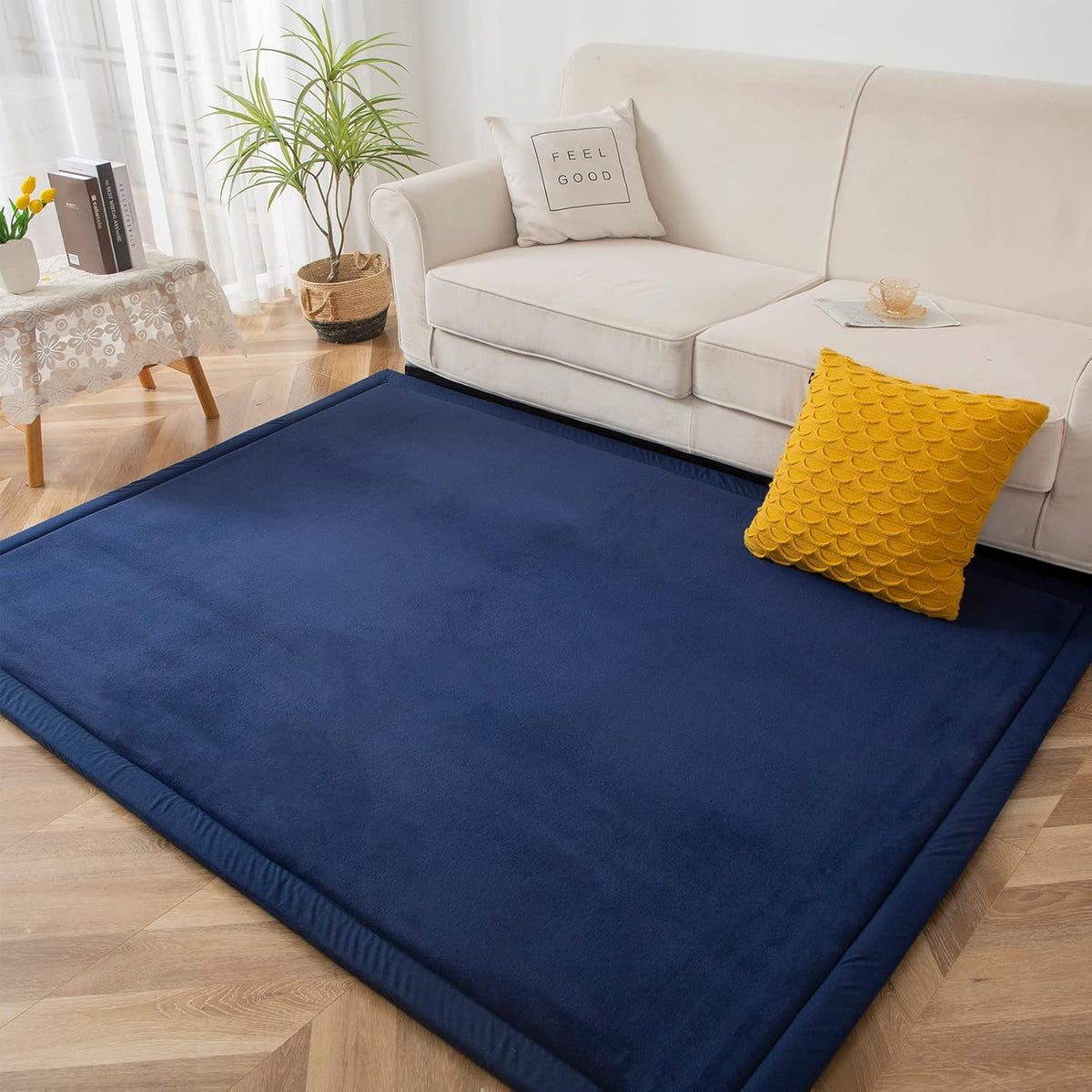 MAXYOYO Coral Velvet Area Rug, Thick Japanese Tatami Mat Living Room Carpet with Non-Slip Backing