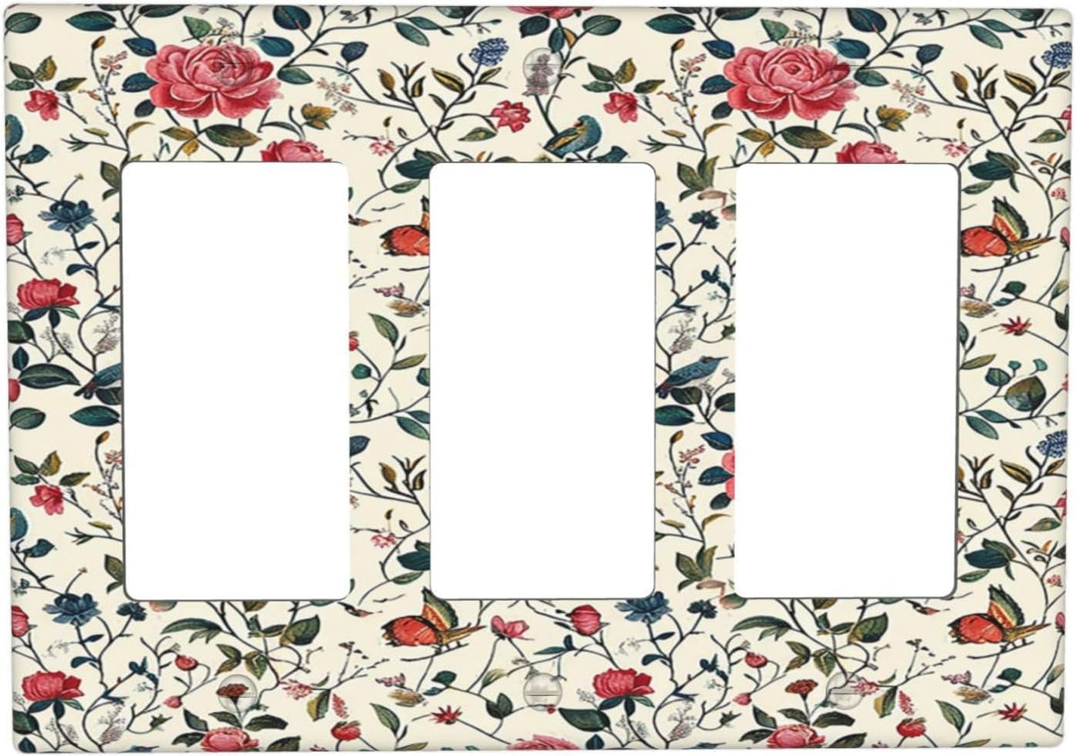 Light Switch Covers Vintage Flowers Rose Leaf Bird Butterfly 3 Gang Rocker Electrical GFCI