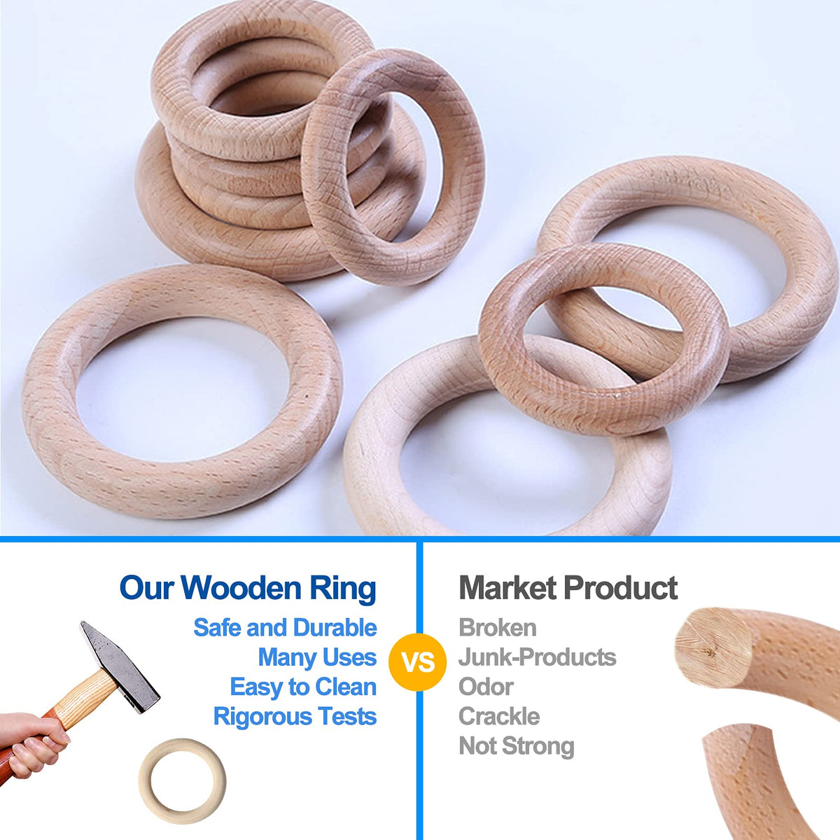 Arudyo Baby Teething Toys Silicone Teethers BPA Free Silicone Rudder with Wooden Ring Soothe Babies