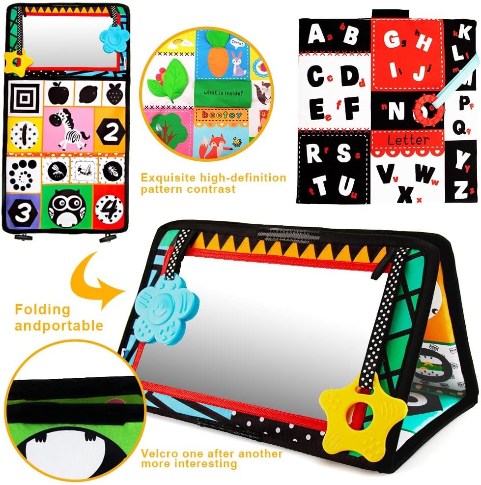 beetoy Tummy Time Baby Mirror Toys with Black and White Pattern, High Contrast 3D Activity Play