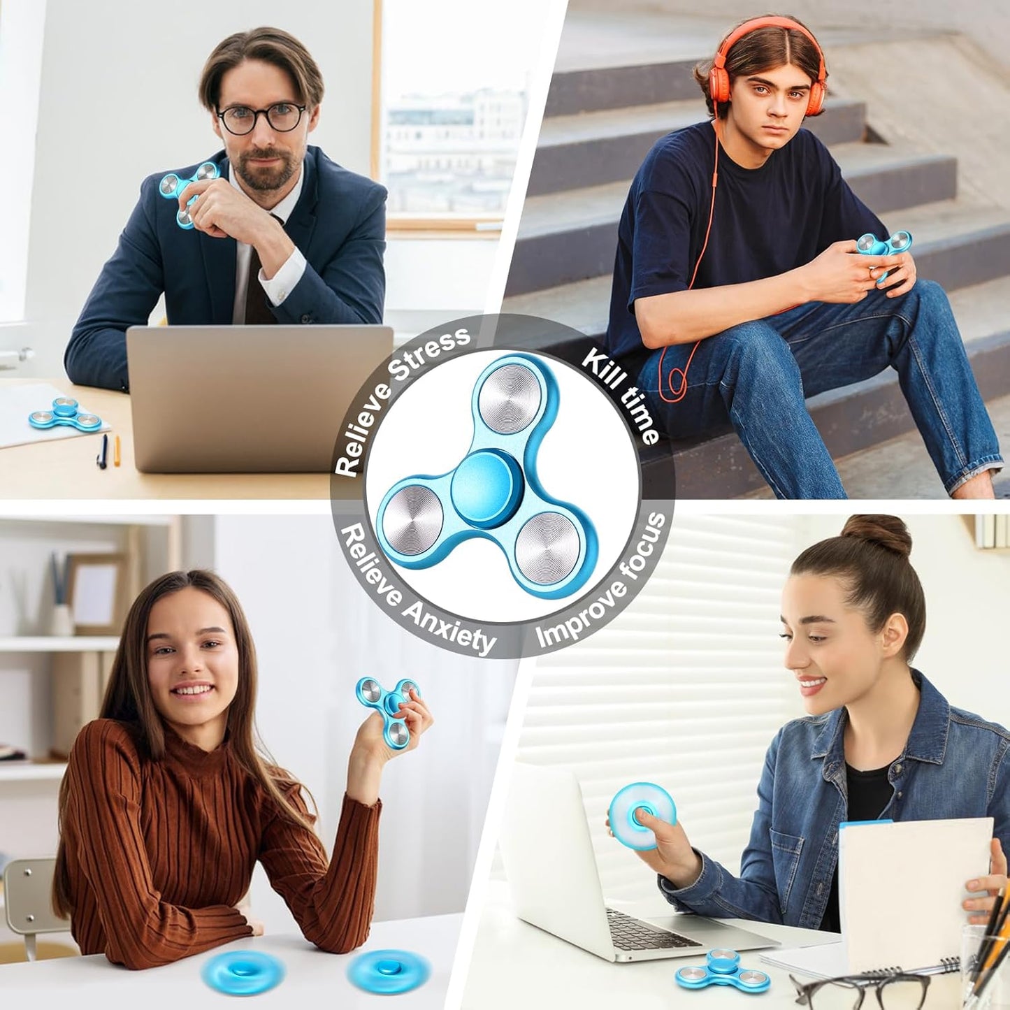Metal Fidget Spinner for Adults, Silent Sensory Fidget Toys Adults Hand Spinners for ADHD Anxiety