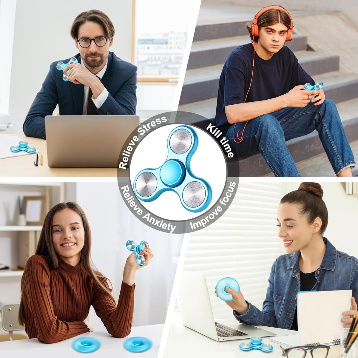 Metal Fidget Spinner for Adults, Silent Sensory Fidget Toys Adults Hand Spinners for ADHD Anxiety