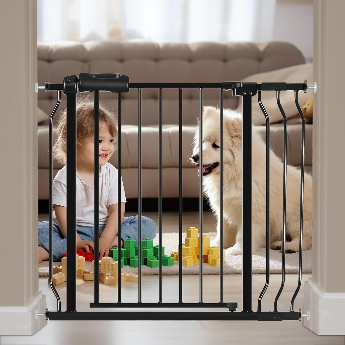 Wide Baby Gate for Stairs Doorways 30" Tall 34 to 38.5 Inch Wide Pressure Mounted Baby Gate Walk