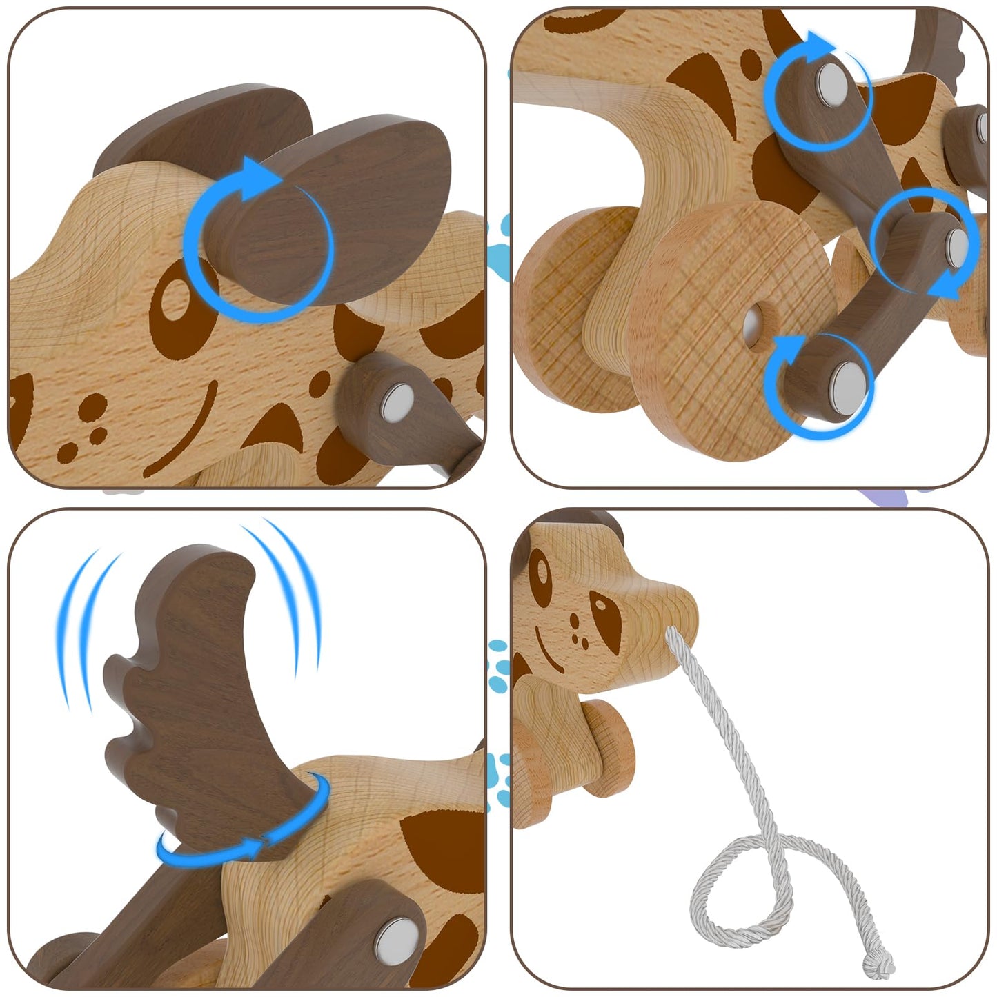 Montessori Toys 1 2 3 4 Years Old Boys Girls Wooden Walking Pull Dog Toy for Baby Toddler, Pull