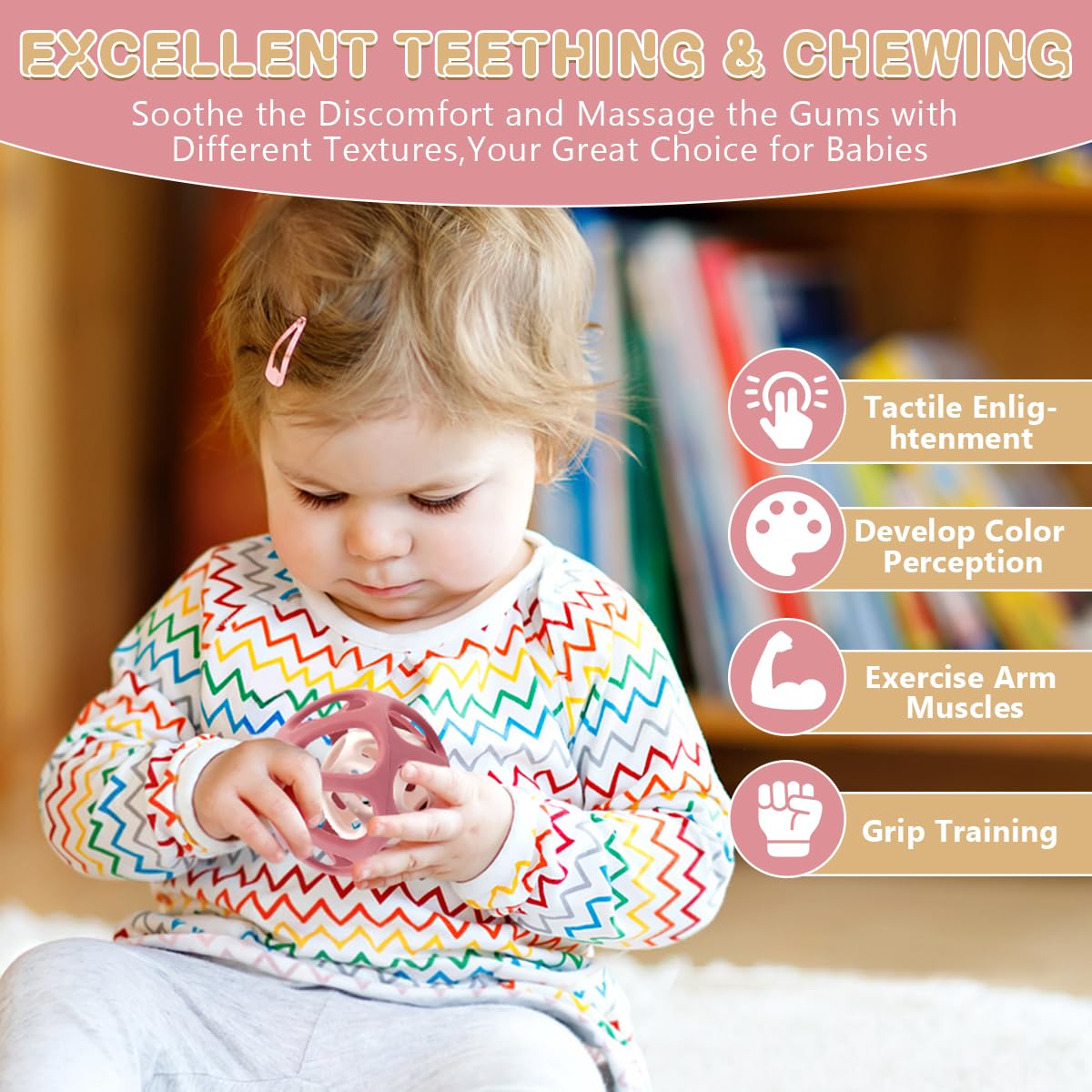 MCGMITT Sensory Balls for Baby, Food Grade Stretchy Silicone Infant Ball, Easy Grasp Ball for
