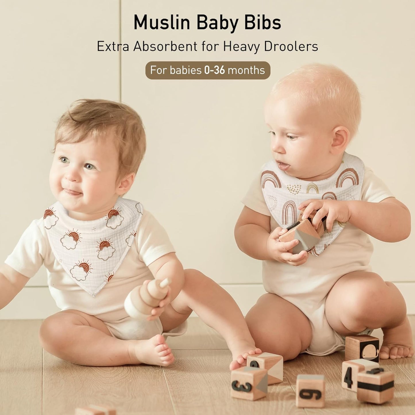 Muslin Baby Bibs 8 Pack, Baby Bandana Drool Bib for Drooling and Teething, Cotton Soft Absorbent
