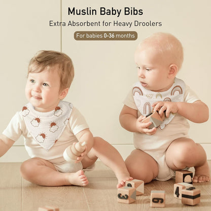 Muslin Baby Bibs 8 Pack, Baby Bandana Drool Bib for Drooling and Teething, Cotton Soft Absorbent