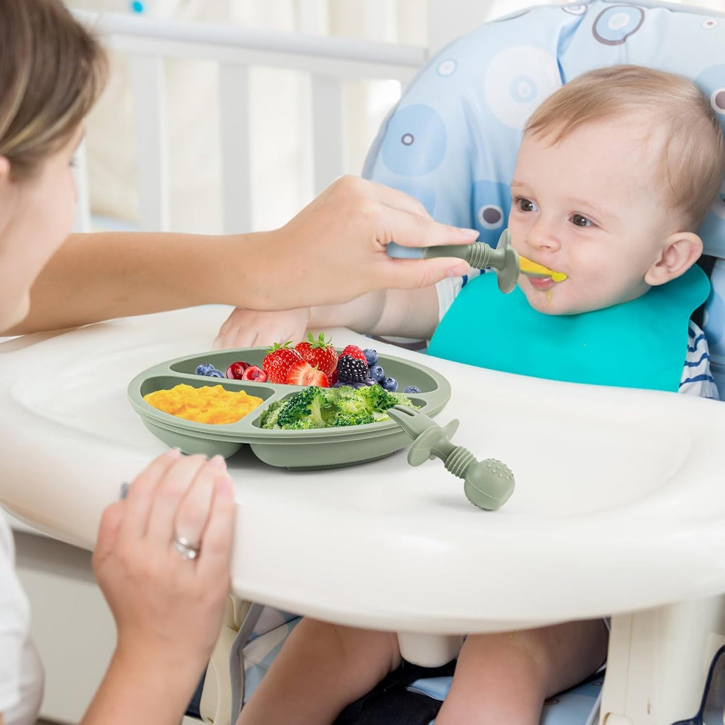 Baby Spoons and Forks Feeding Set, 6 Pack Silicone First Stage Self Feeding Toddler Utensils, BPA