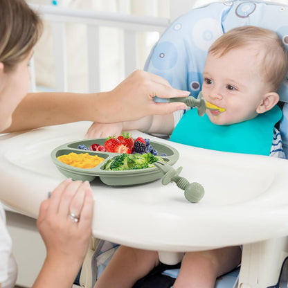 Baby Spoons and Forks Feeding Set, 6 Pack Silicone First Stage Self Feeding Toddler Utensils, BPA