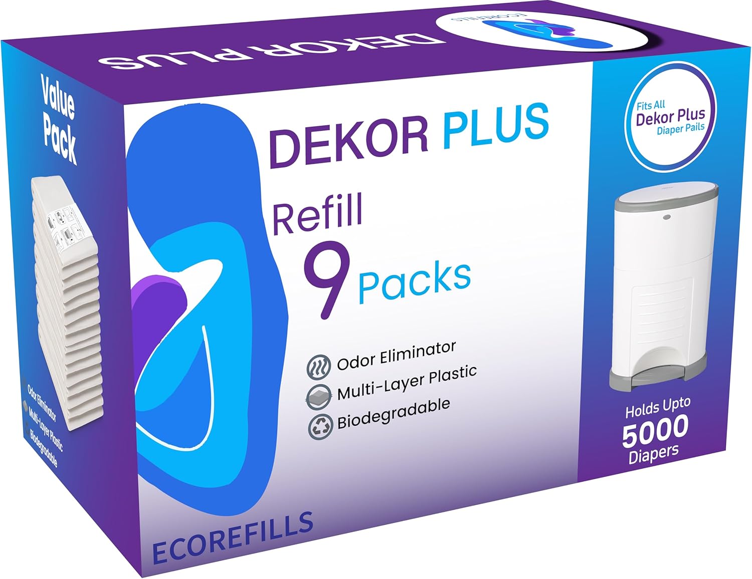 ECO-REFILLS Diaper Pail Refills - Fits Dekor PLUS Extra Thick, Powerful Odor Elimination & Fresh
