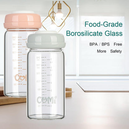 COMI Wide Neck Glass Breastmilk Collection n Storage Bottle, 6 Packs, 8oz with Screw Ring Sealing