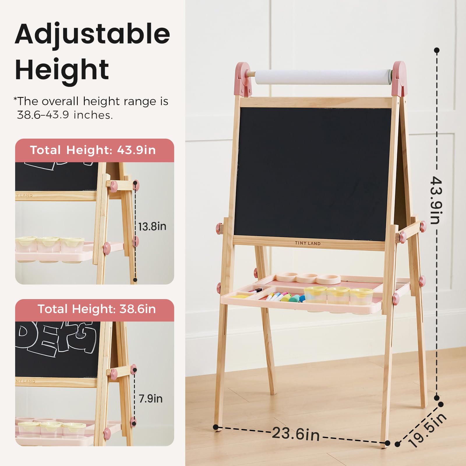 Tiny Land Foldable Wooden Kids Easel with Magnetic Letters & Numbers