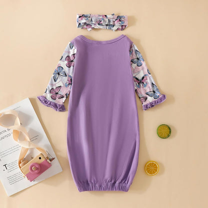 AMAWMW Newborn Baby Girl Little Sister Sleeper Gown Stripe Long Sleeve Nightgown Pajamas Gifts