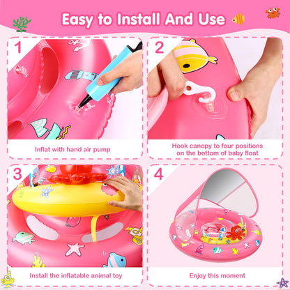 Baby Pool Float with Canopy Infant Toddler Float for 6-36 Months Boys Girls