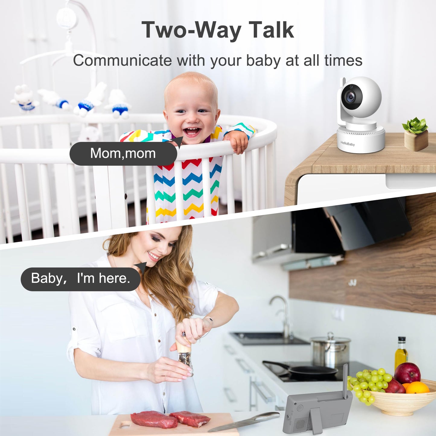 HelloBaby 4.3'' Video Baby Monitor with 30 Hours Battery, Remote Pan-Tilt-Zoom Baby Monitor No