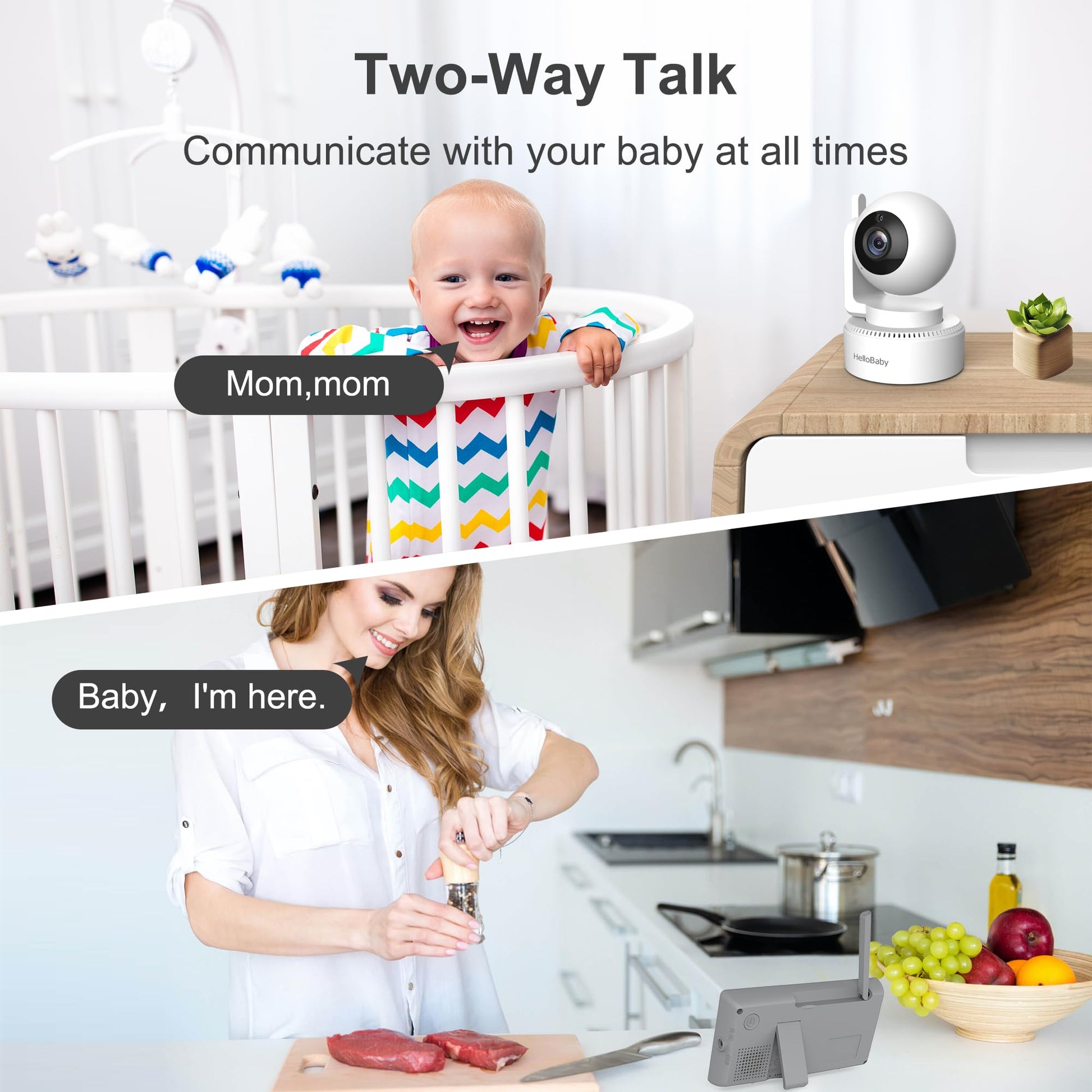 HelloBaby 4.3'' Video Baby Monitor with 30 Hours Battery, Remote Pan-Tilt-Zoom Baby Monitor No