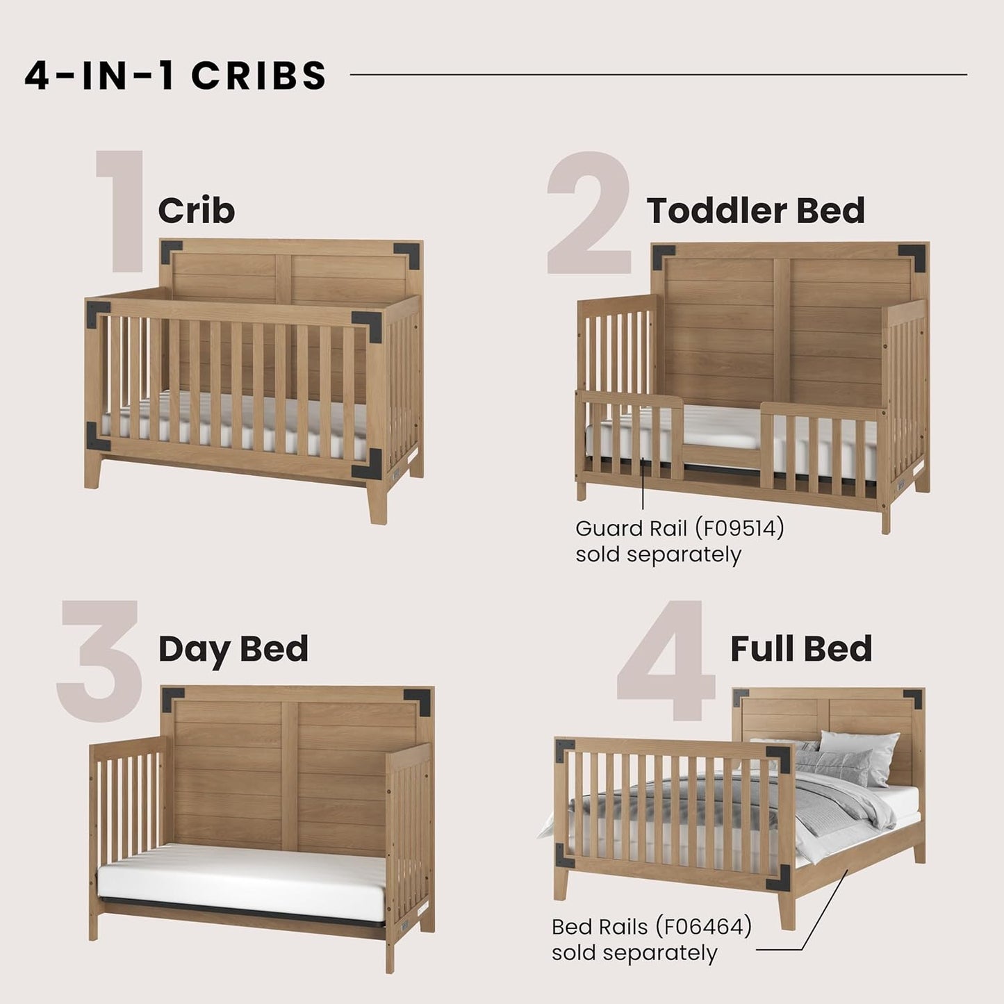 Child Craft Lucas 4-in-1 Convertible Crib, Baby Crib Converts to Day Bed, Toddler Bed and Full Size