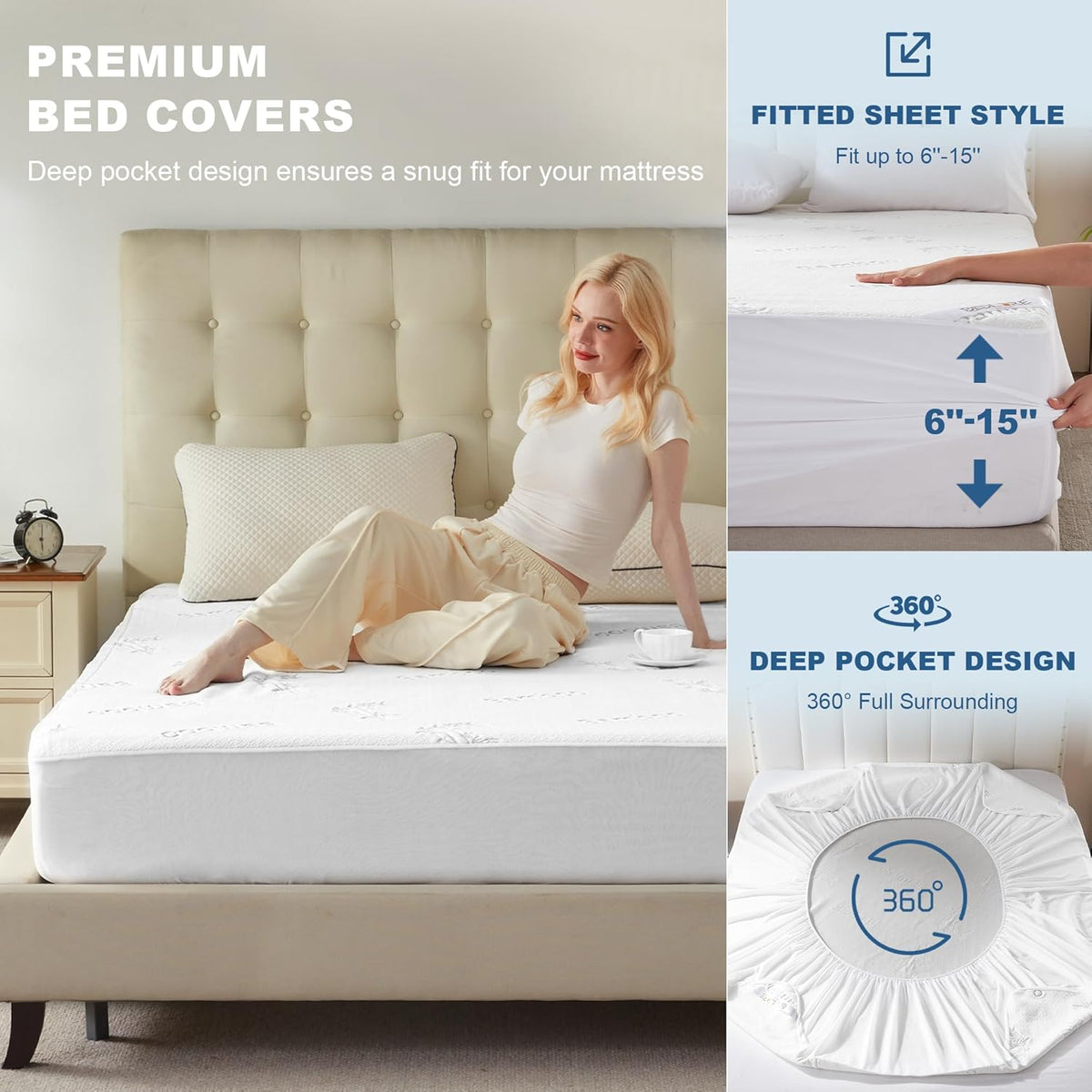 Waterproof Full Size Mattress Protector, Mattress Pad Fitted 6-15" Deep Pocket, 3D Air Fabric Soft