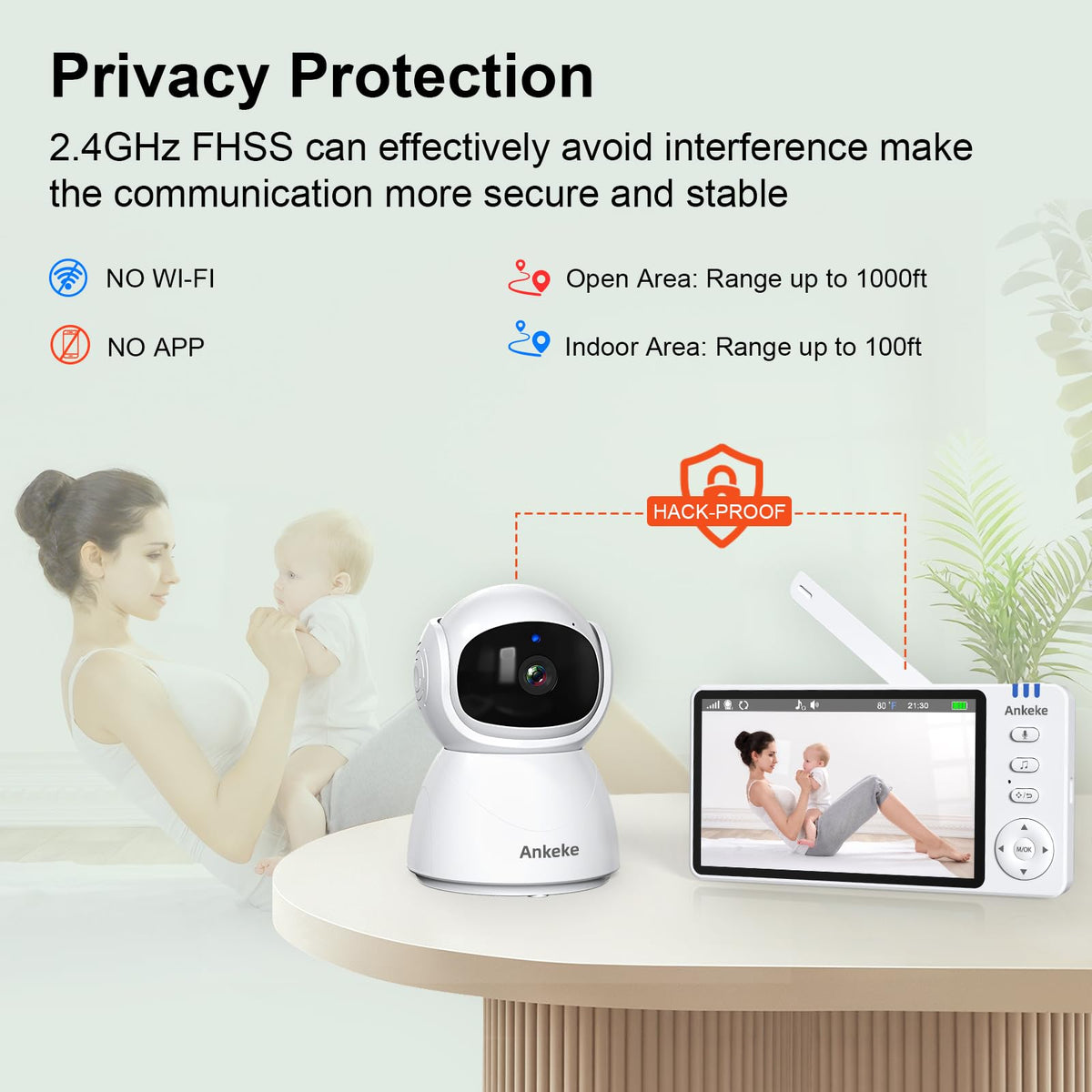 AnKeKe Baby Monitor with Camera and Audio, No WiFi Baby Monitor with 5" 720P HD Screen, 100-Hour