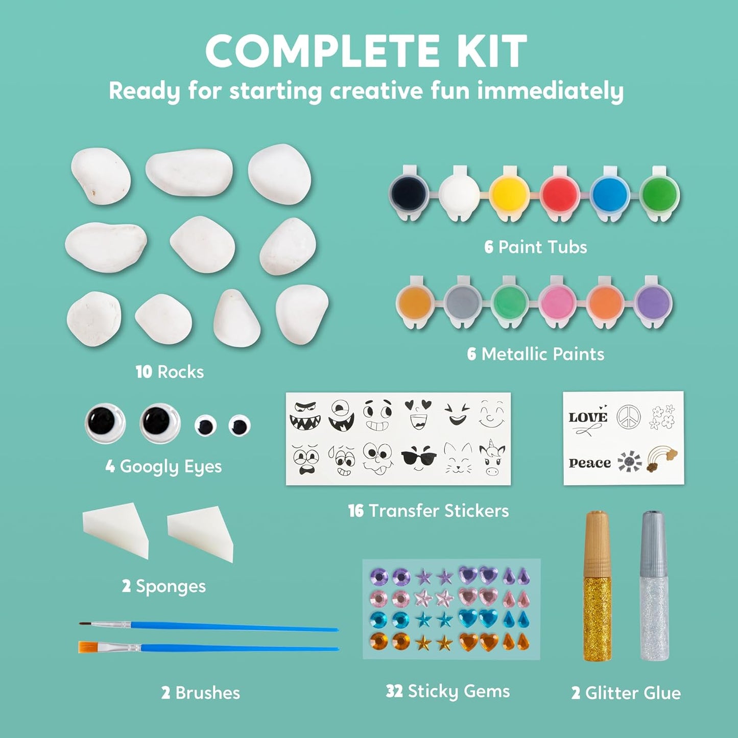 JOYIN Rock Painting Kit for Kids, Arts and Crafts for Girls & Boys Ages 6-12, DIY Supplies for