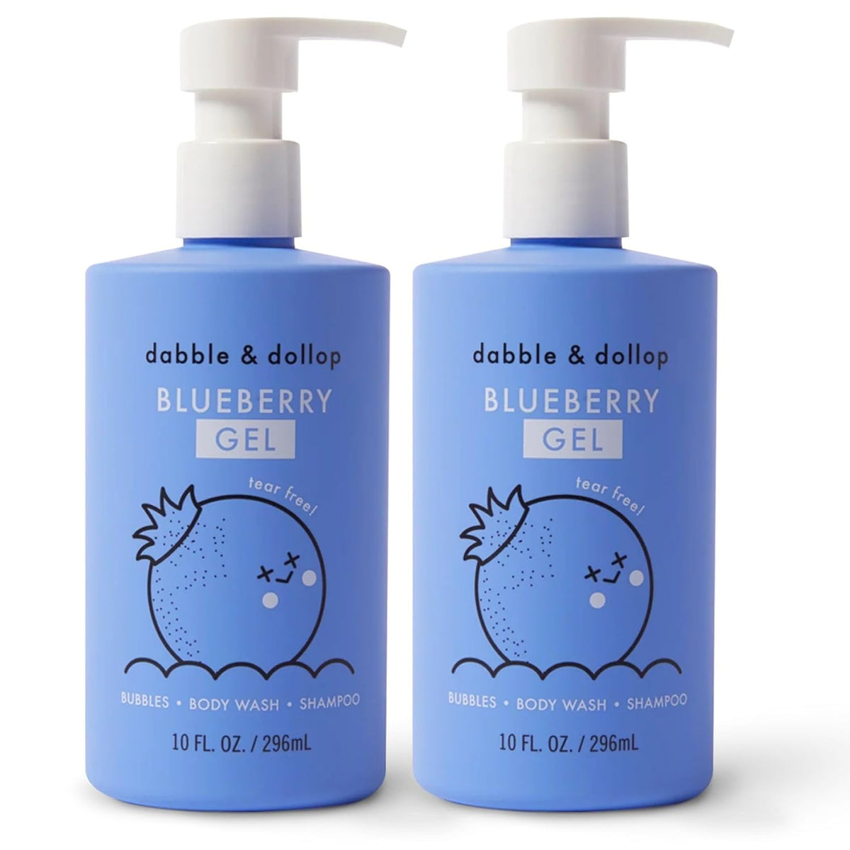 Dabble & Dollop Blueberry Body Wash & Shampoo - 3 in 1 Natural Bubble Bath for Kids, USA-Made