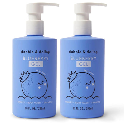 Dabble & Dollop Blueberry Body Wash & Shampoo - 3 in 1 Natural Bubble Bath for Kids, USA-Made