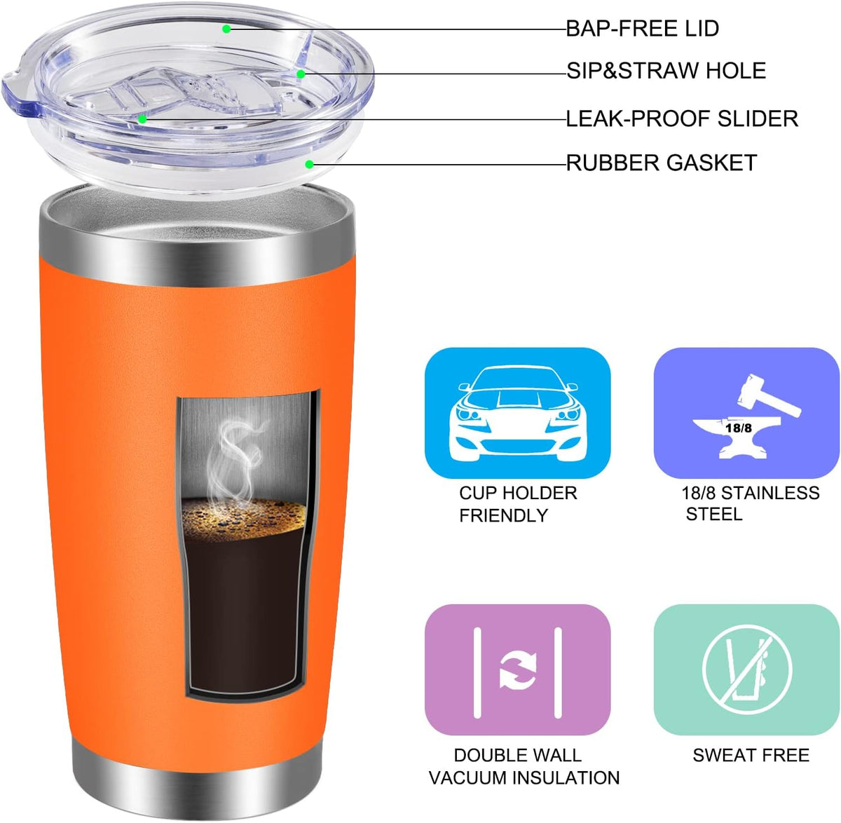VEGOND 20oz Tumbler with Lid and Straw Stainless Steel Tumbler Cup Bulk Vacuum Insulated Double