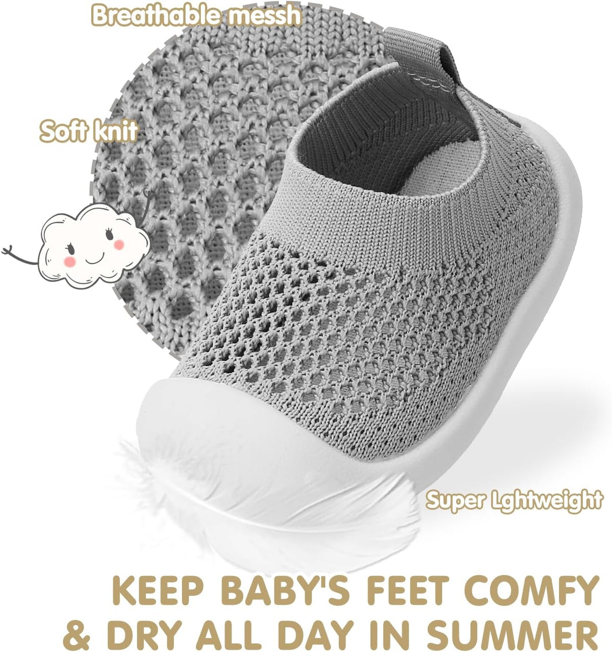 Baby Walking Shoes Toddler Girl Boy Soft Sole Breathable Mesh Slip on Summer Wide Shoes Infant