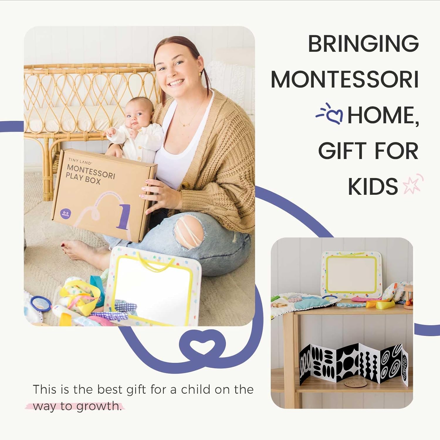 Tiny Land Montessori Baby Toy Set 0-3 Months Newborn Development Sensory Play Kit - 5-in-1 Mirror