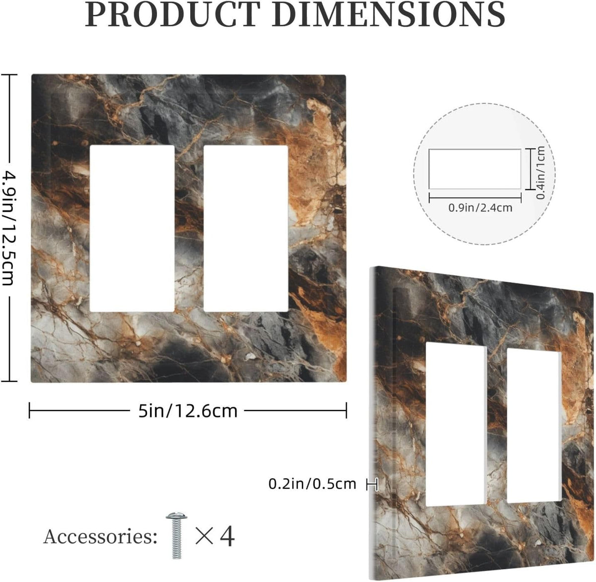 Brown Marble Granite Golden Lines Print Decorative Outlet Covers 2 Gang Double GFCI Rocker
