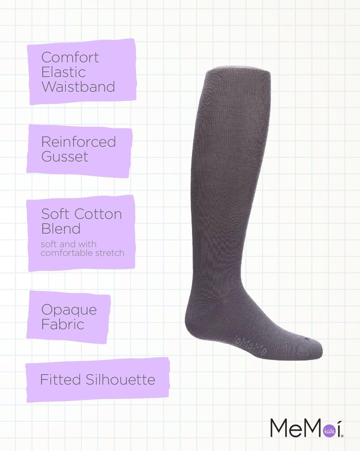 MeMoi Soft Pima Cotton Tights for Girls, Soft and Lightweight Opaque Tights for girls - Sizes 8 to