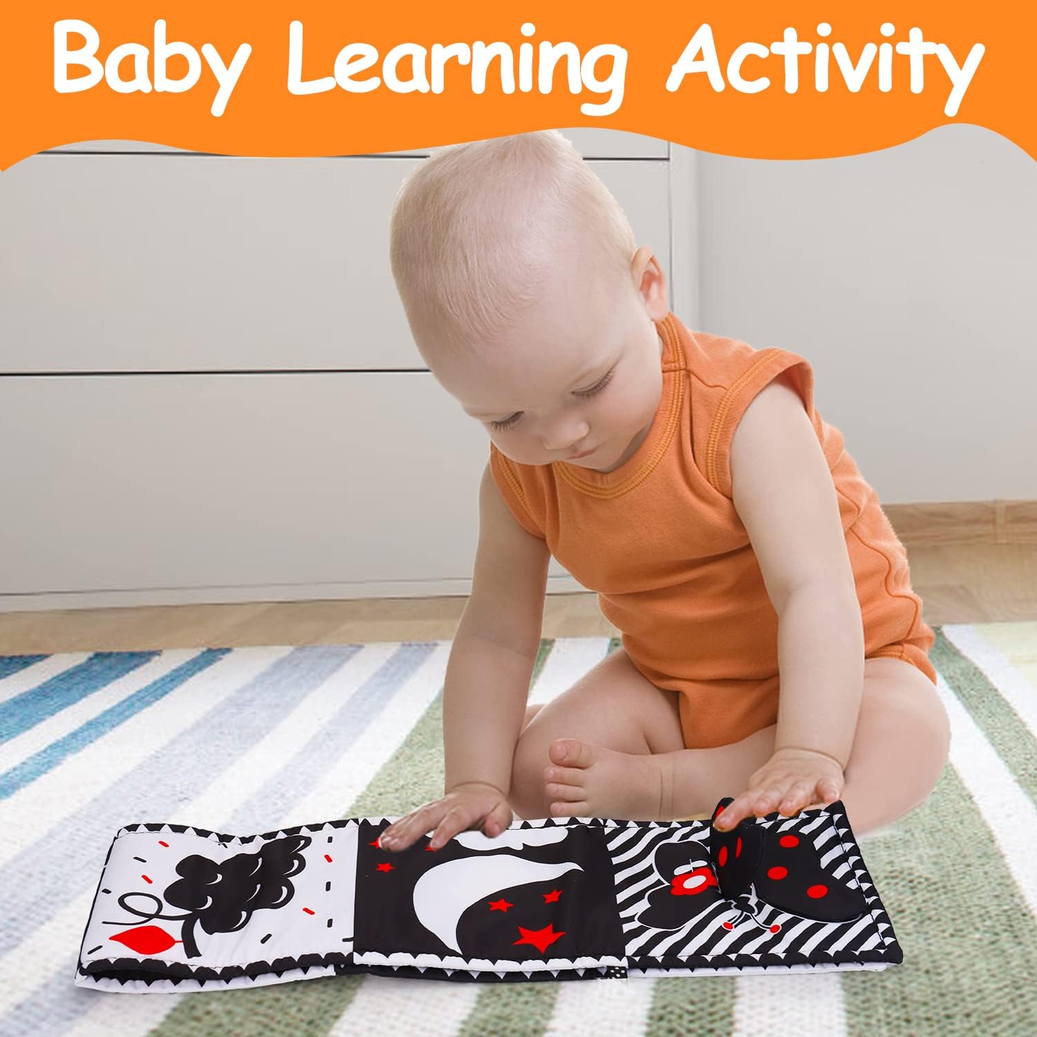 Thremhoo Black and White High Contrast Baby Toys 0-6 Months Soft Book for Brain Development, Tummy