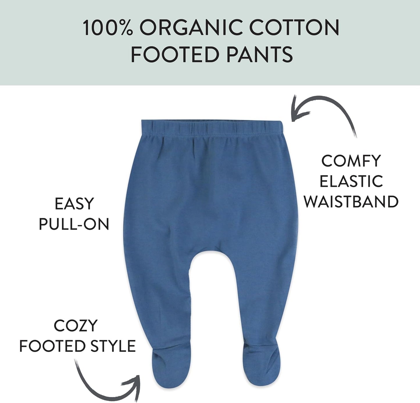 HonestBaby 3-pack Footed Pants Roomy Fit Pull on Bottoms 100% Organic Cotton for Infant Baby Boys