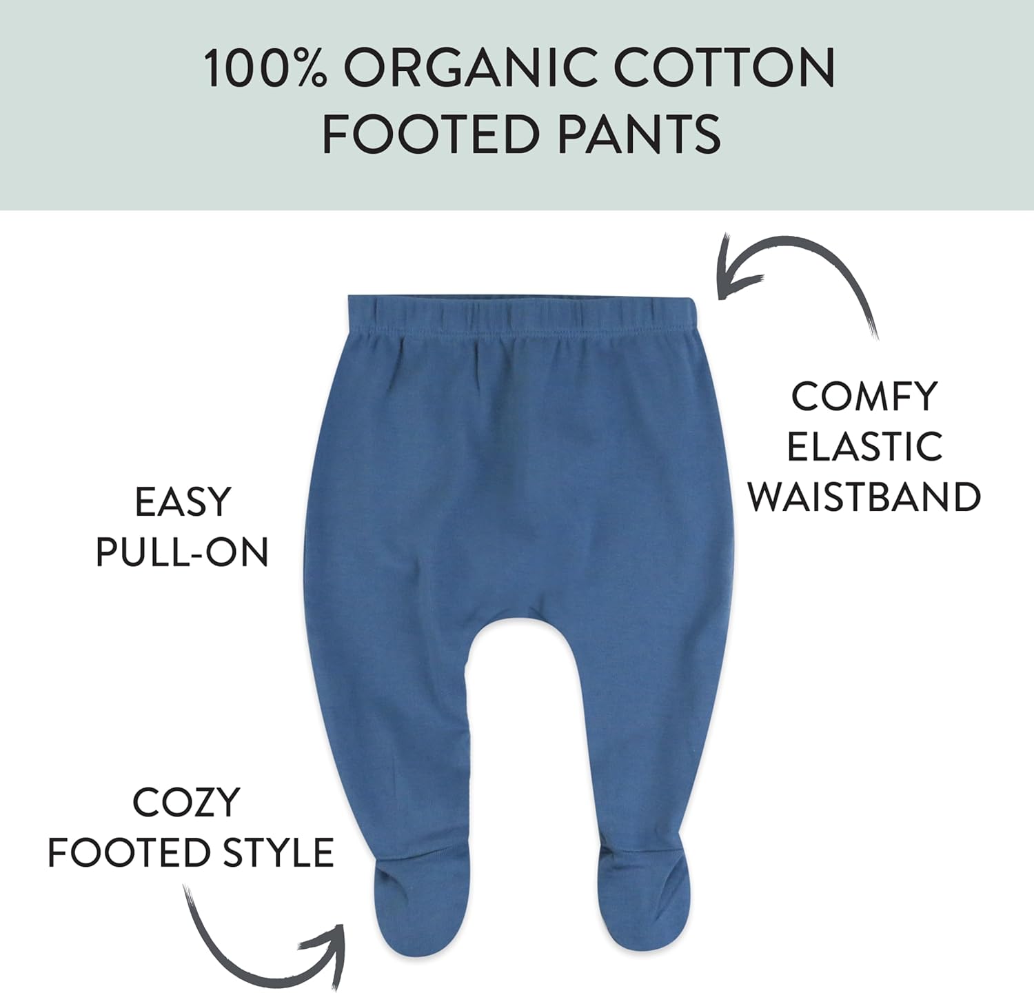 HonestBaby 3-pack Footed Pants Roomy Fit Pull on Bottoms 100% Organic Cotton for Infant Baby Boys