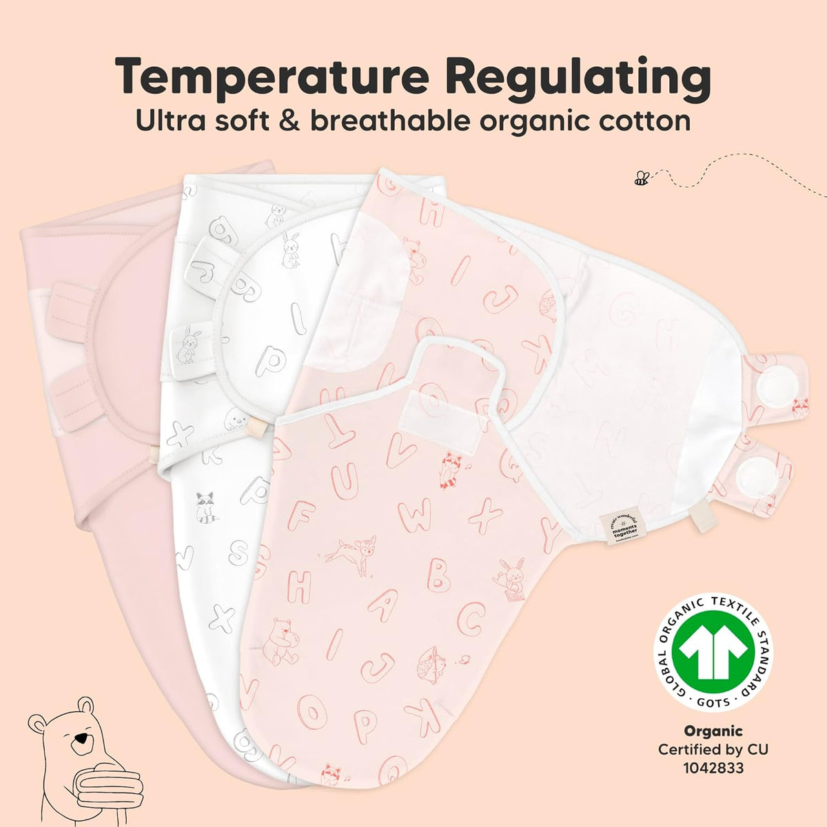 3-Pack Organic Baby Swaddle Sleep Sacks - Swaddles for Newborns, Infant 0-3 Months, Baby Girls