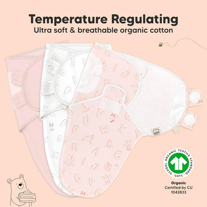 3-Pack Organic Baby Swaddle Sleep Sacks - Swaddles for Newborns, Infant 0-3 Months, Baby Girls