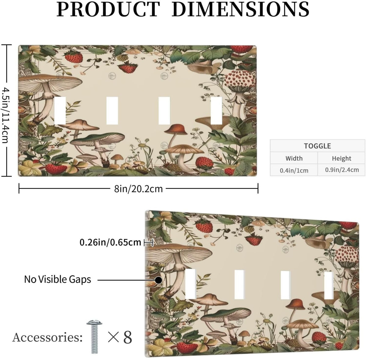 Decorative Switch Covers Plate Rustic Mushroom Garden Red Strawberry 4 Gang Artistic Wall Plate