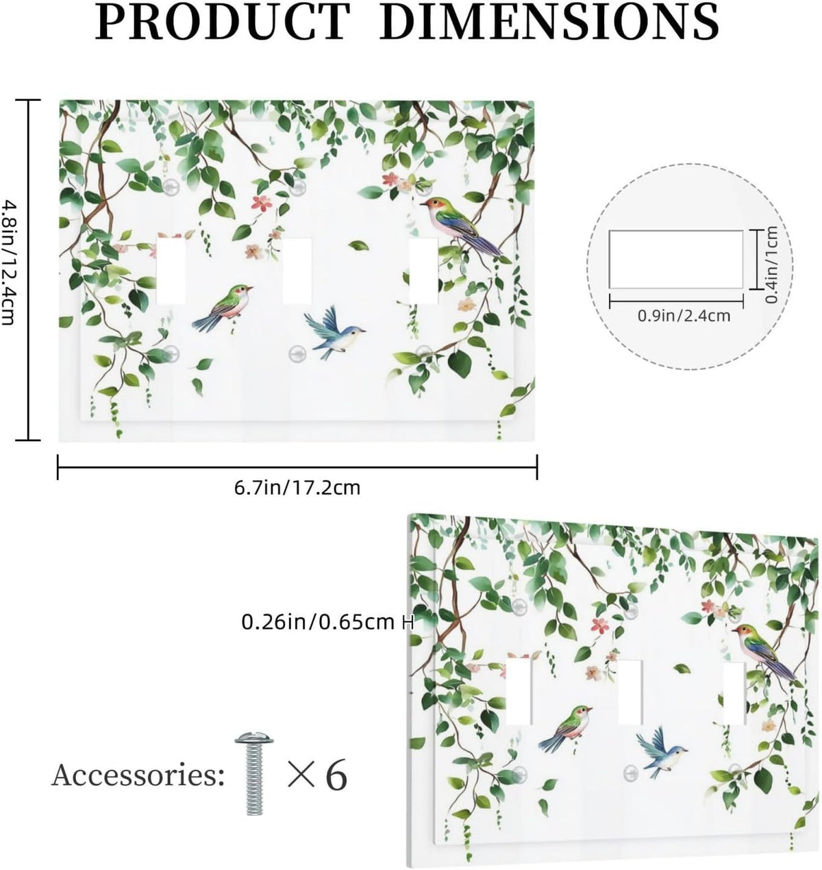 Decorative Switch Plates Green Leaves Bird Eucalyptus Sage Plant 3 Gang Wall Plate Triple Toggle
