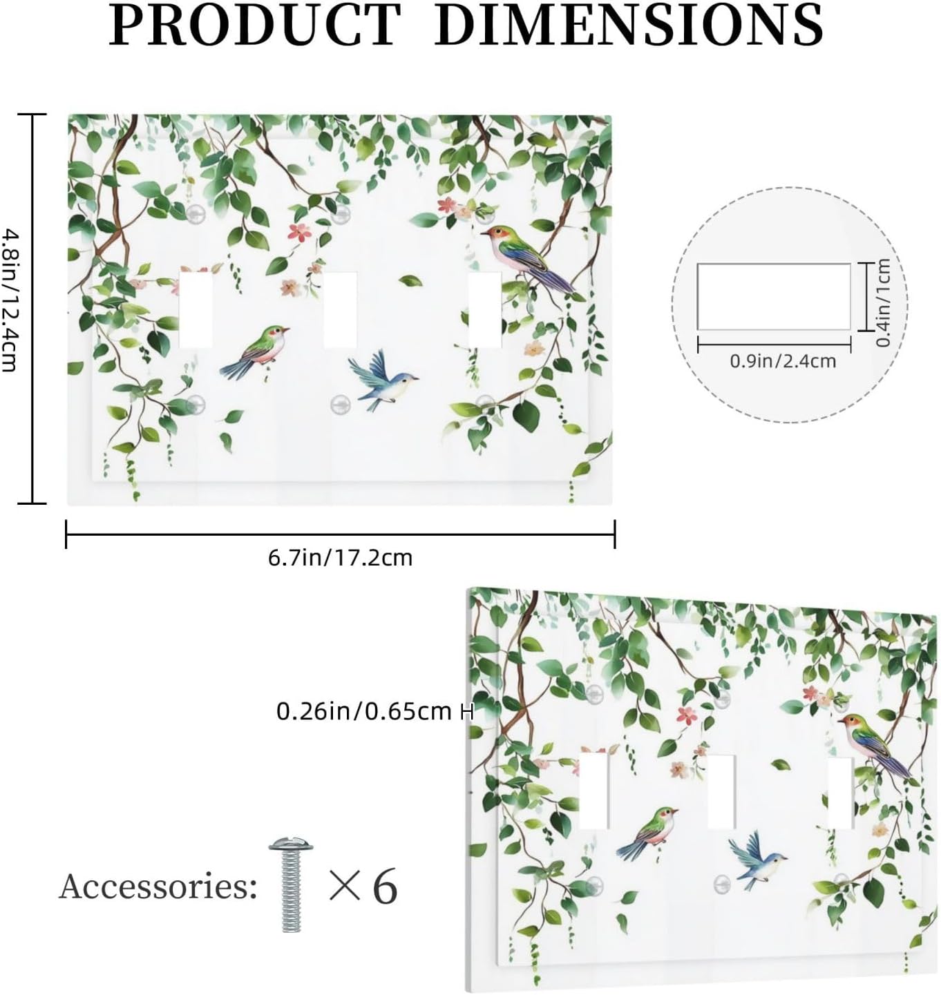 Decorative Switch Plates Green Leaves Bird Eucalyptus Sage Plant 3 Gang Wall Plate Triple Toggle