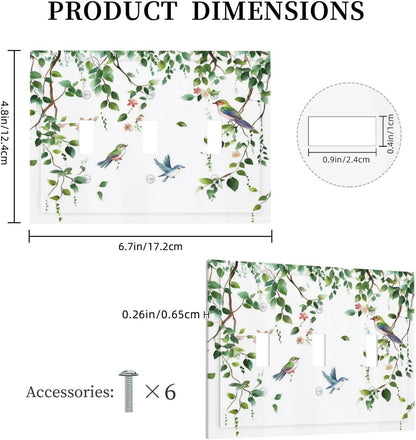 Decorative Switch Plates Green Leaves Bird Eucalyptus Sage Plant 3 Gang Wall Plate Triple Toggle
