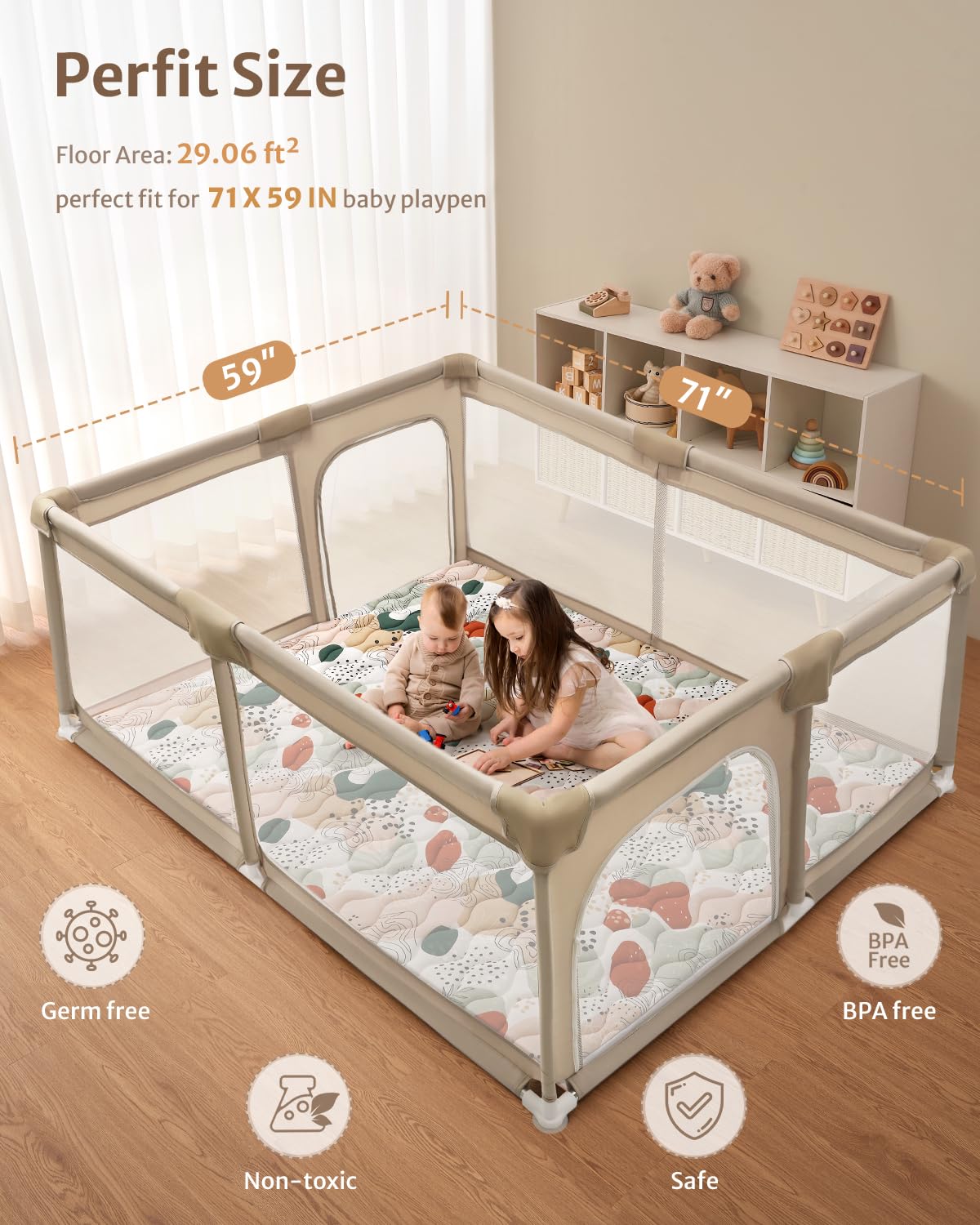 Blissful Diary Baby Play Mats for Floor, 71x59 Inch Thicker Foam Playmats for Babies and Toddlers
