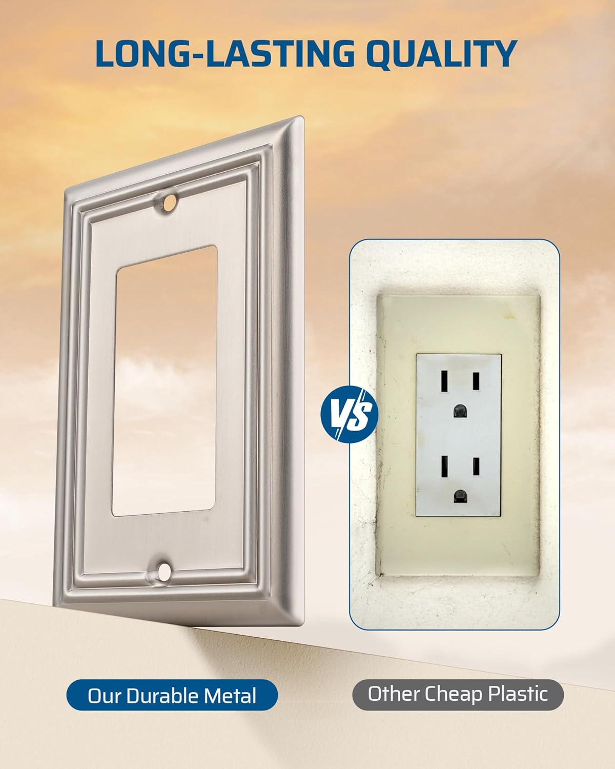 DEWENWILS 4-Pack Metal Wall Outlet Cover, Decorator Wall Plates for Receptacle, GFCI Outlet, Dimmer