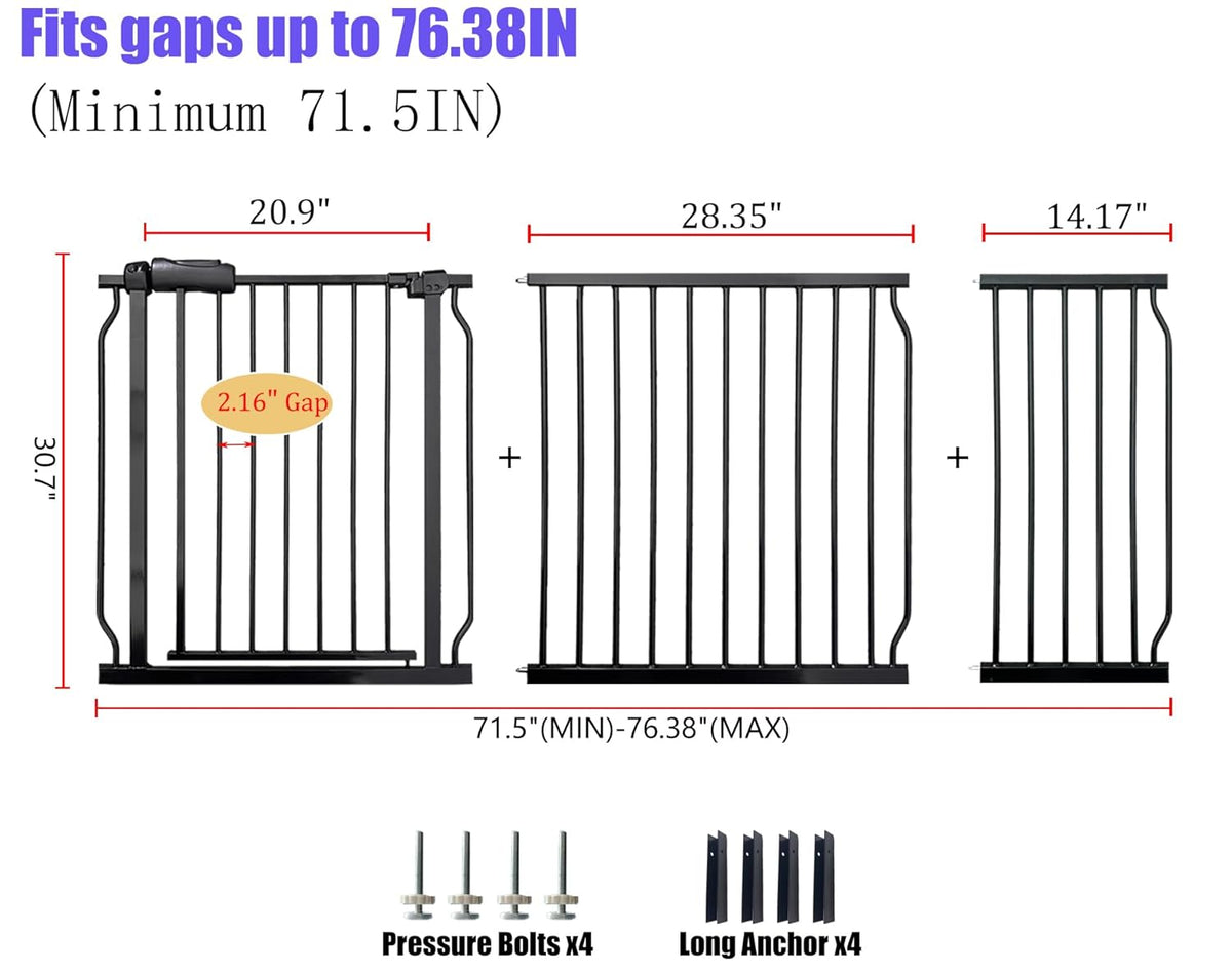 Baby Gates Extra Wide 71.5-76.4 Inch Large Baby Gates for Stairs Tension Pet Dog Gates Indoor for