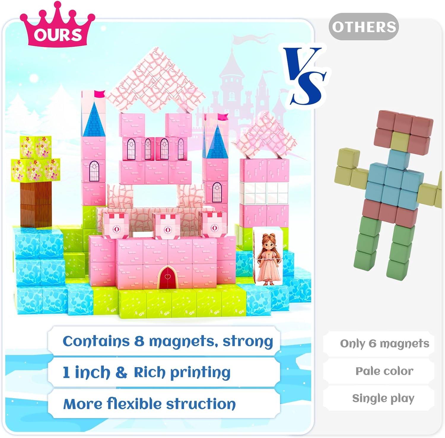 Updated Magnetic Blocks-Princess Castle, Creative Magnetic Building Blocks Toddler Toys, Birthday