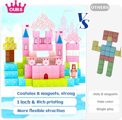 Updated Magnetic Blocks-Princess Castle, Creative Magnetic Building Blocks Toddler Toys, Birthday