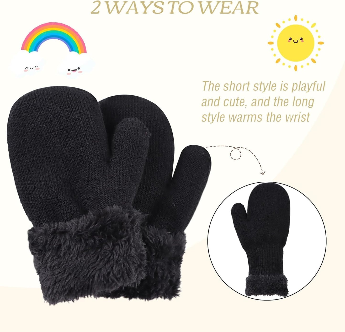 PESAAT Baby Girl Mittens Fleece Toddler Boy Mittens Warm Kids Winter Gloves Unisex Cold Weather
