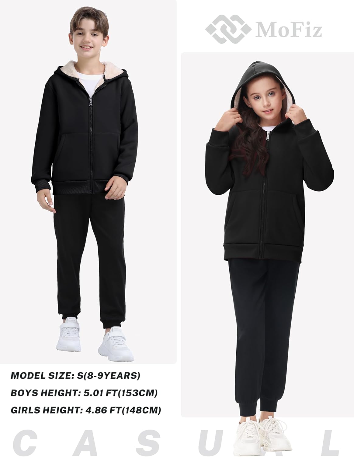 MoFiz Kids Fleece Jackets Sherpa Lined Hoodie Jacket Hooded Zip up Sweatshirt Coats for Boys Girls