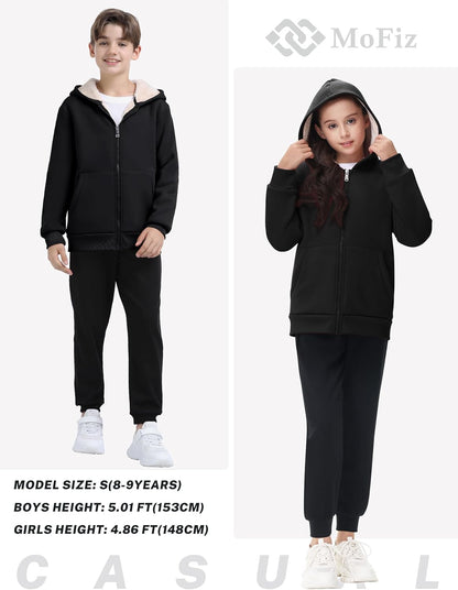 MoFiz Kids Fleece Jackets Sherpa Lined Hoodie Jacket Hooded Zip up Sweatshirt Coats for Boys Girls