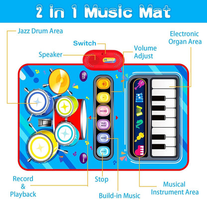 Baby Toys for 1 Year Old: Baby Musical Mat Toddler Toys Age 1-2 - 2 in 1 Piano Drum Babies Play Mat